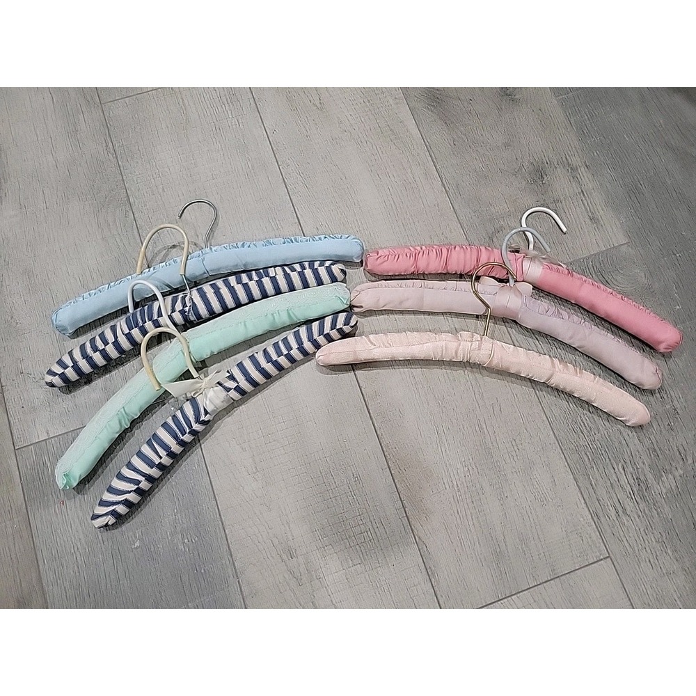 Vintage Padded Satin Boudoir Lingerie Clothes‎ Hangers Colorful Lot Of 7